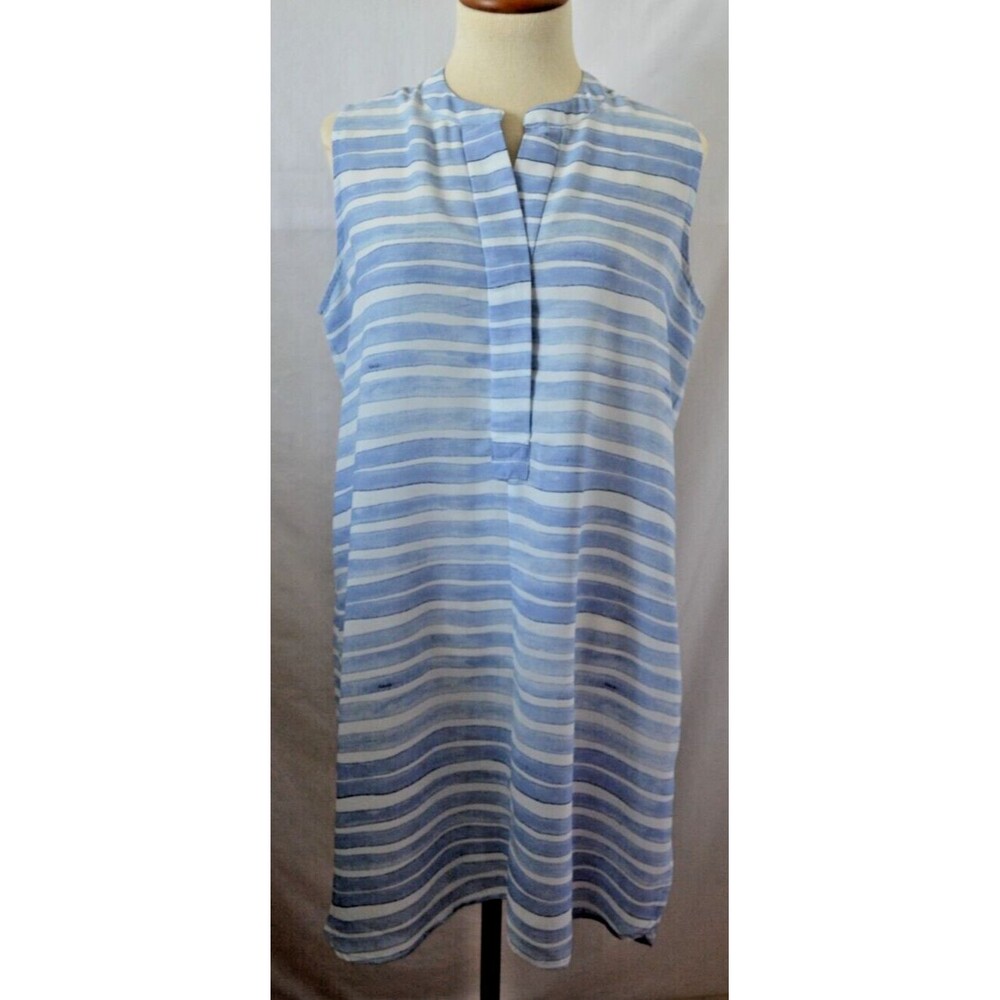 Vince Camuto SZ S Blue White Striped Sleeveless Tank Dress Tunic Cover Up Hi Low